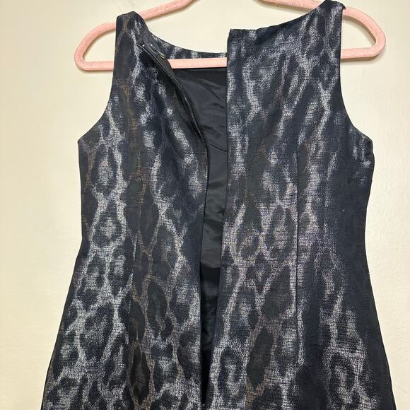 Ann Taylor Metallic Sheath Cocktail Dress Animal Print Black Wool Blend 4 Petite - Picture 5 of 6